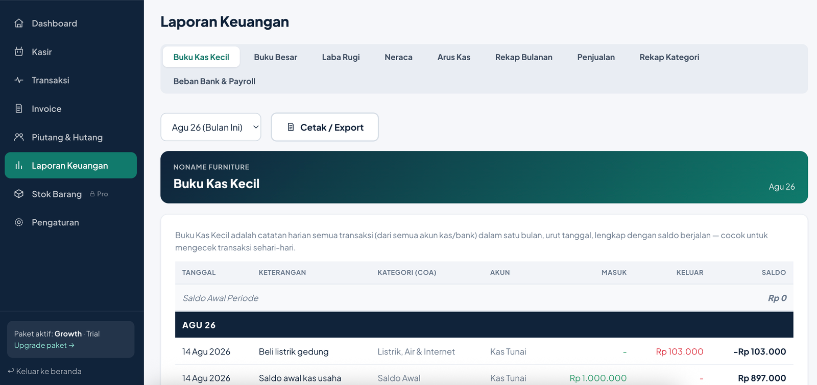 Tampilan Laporan Keuangan SatuLaporan